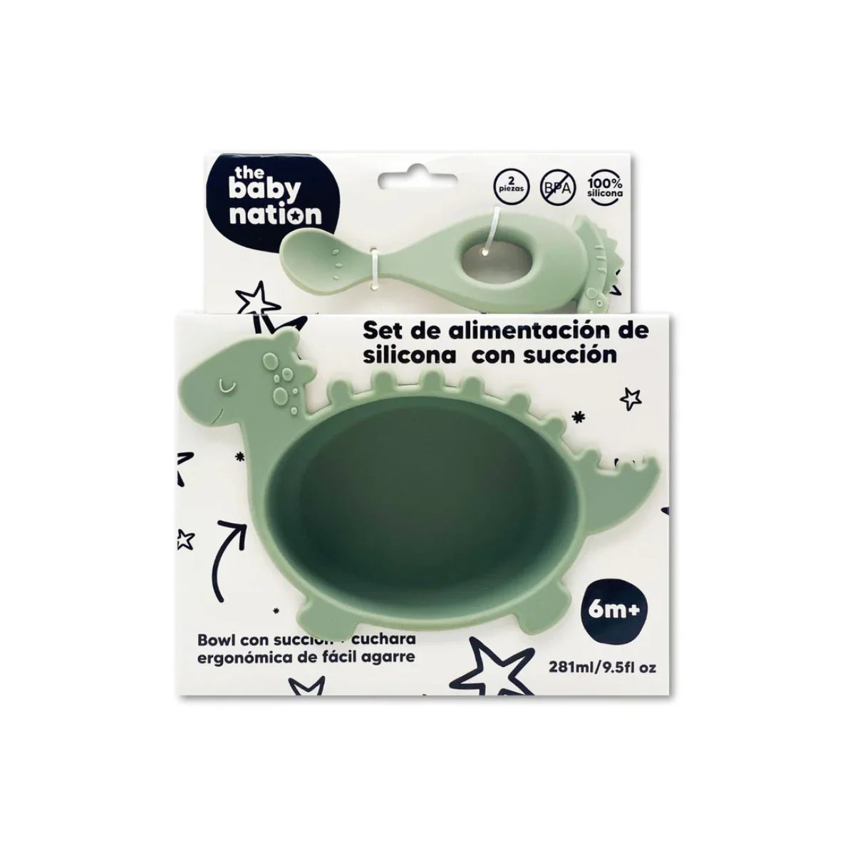 SET PLATO Y CUCHARA DE SILICONA DINO - THE BABY NATION