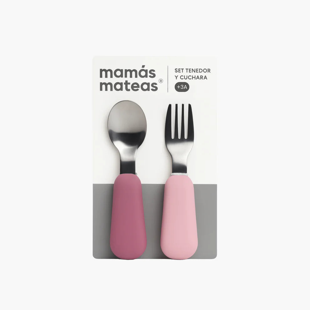 Set de Cuchara y Tenedor de Acero con Mango de Silicona - Mamas Mateas