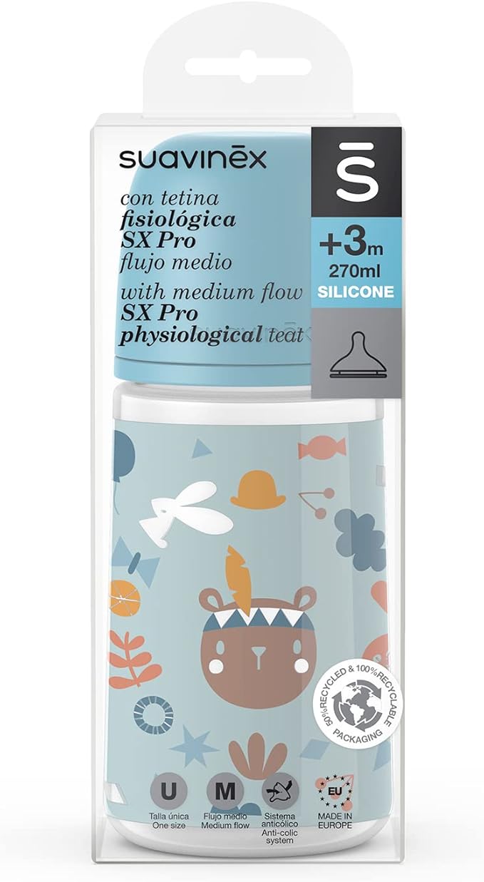 Mamadera Azul Forest de 270ml con Tetina Fisiologica Sx Pro Flujo Medio +3 meses