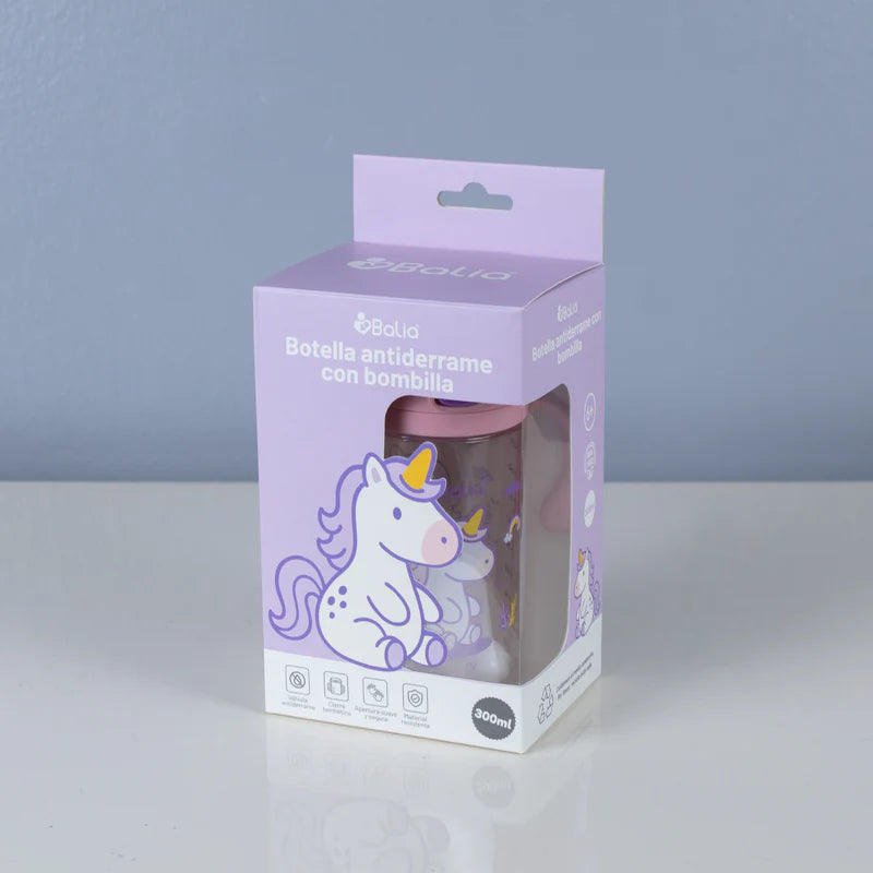 Botella de Tritan™ 5001 antiderrame con bombilla Unicornio - Balia