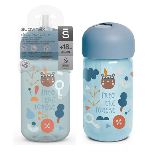 Botella con bombilla de silicona Suavinex Forest 340ml +18 meses
