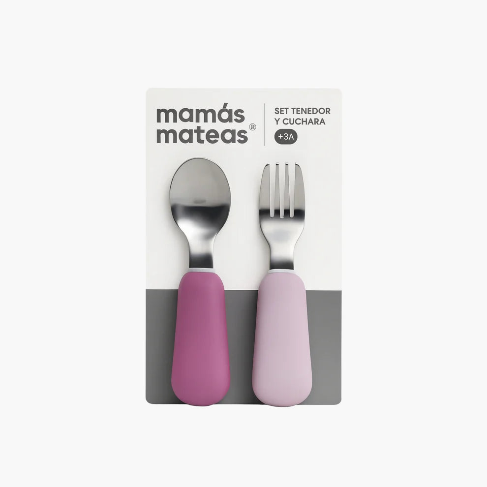 Set de Cuchara y Tenedor de Acero con Mango de Silicona - Mamas Mateas