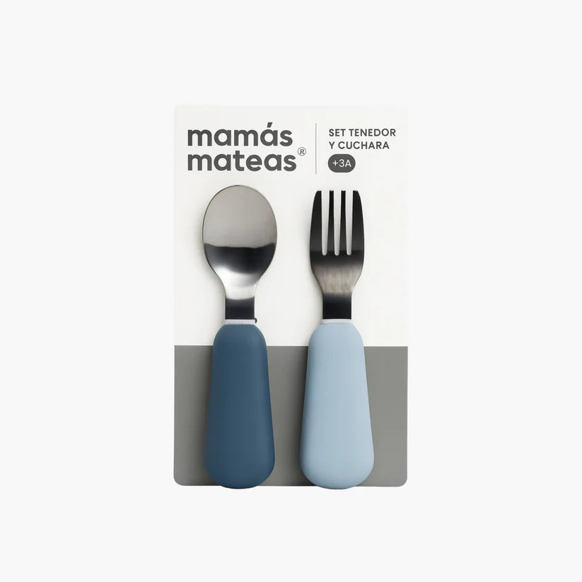Set de Cuchara y Tenedor de Acero con Mango de Silicona - Mamas Mateas