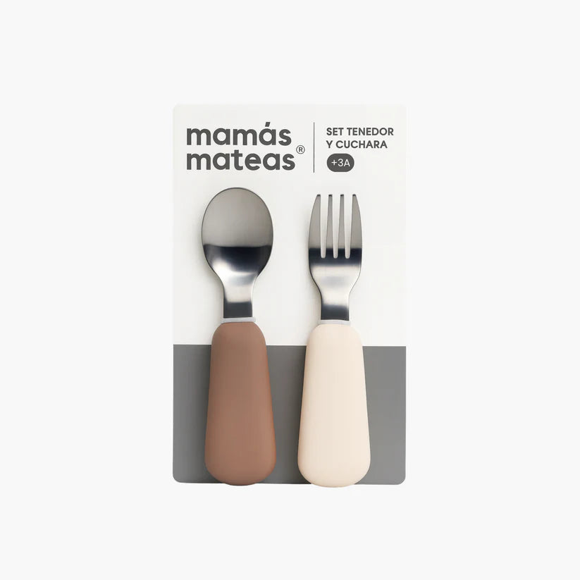 Set de Cuchara y Tenedor de Acero con Mango de Silicona - Mamas Mateas