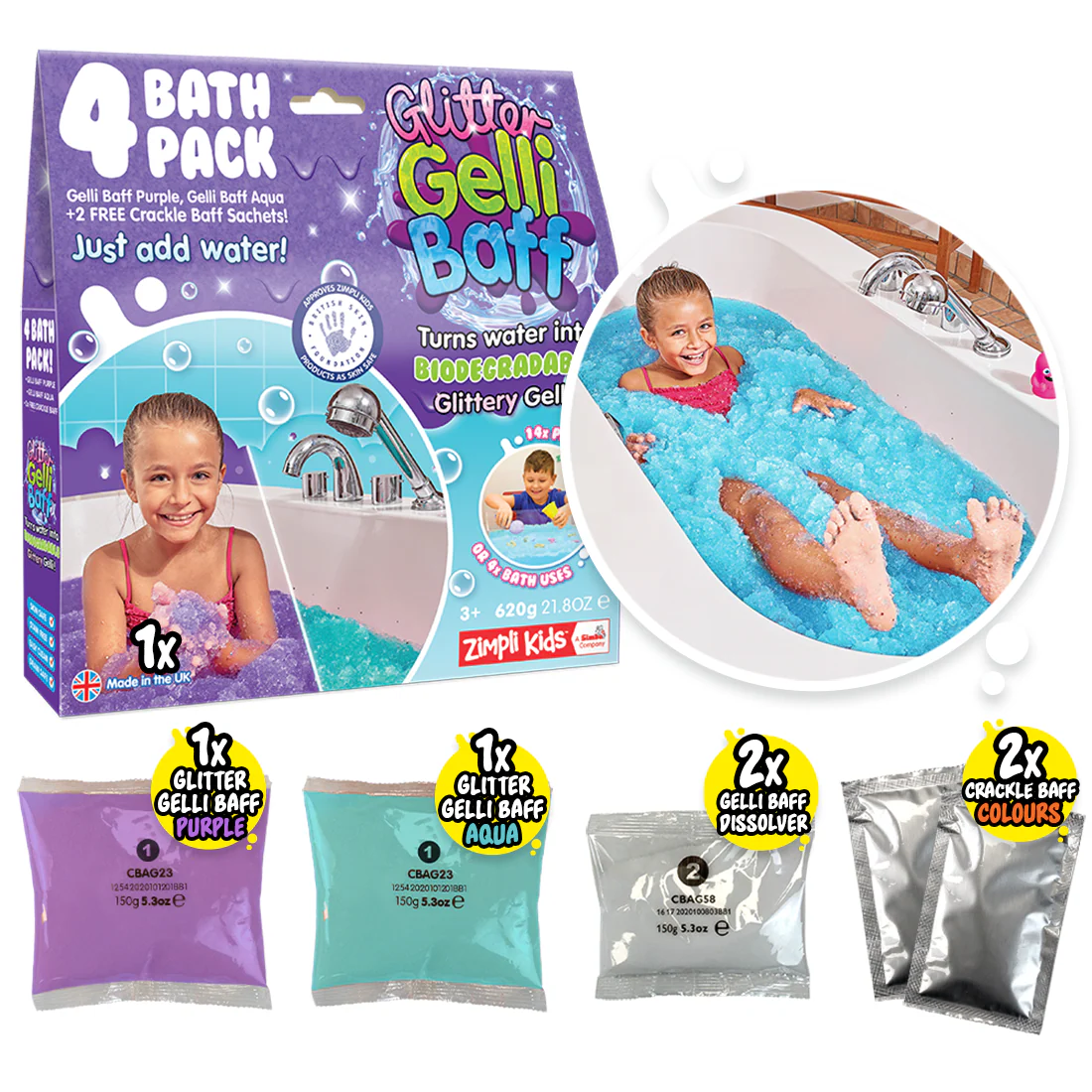 Glitter Gelli Baff 4 Pack - Zimpli