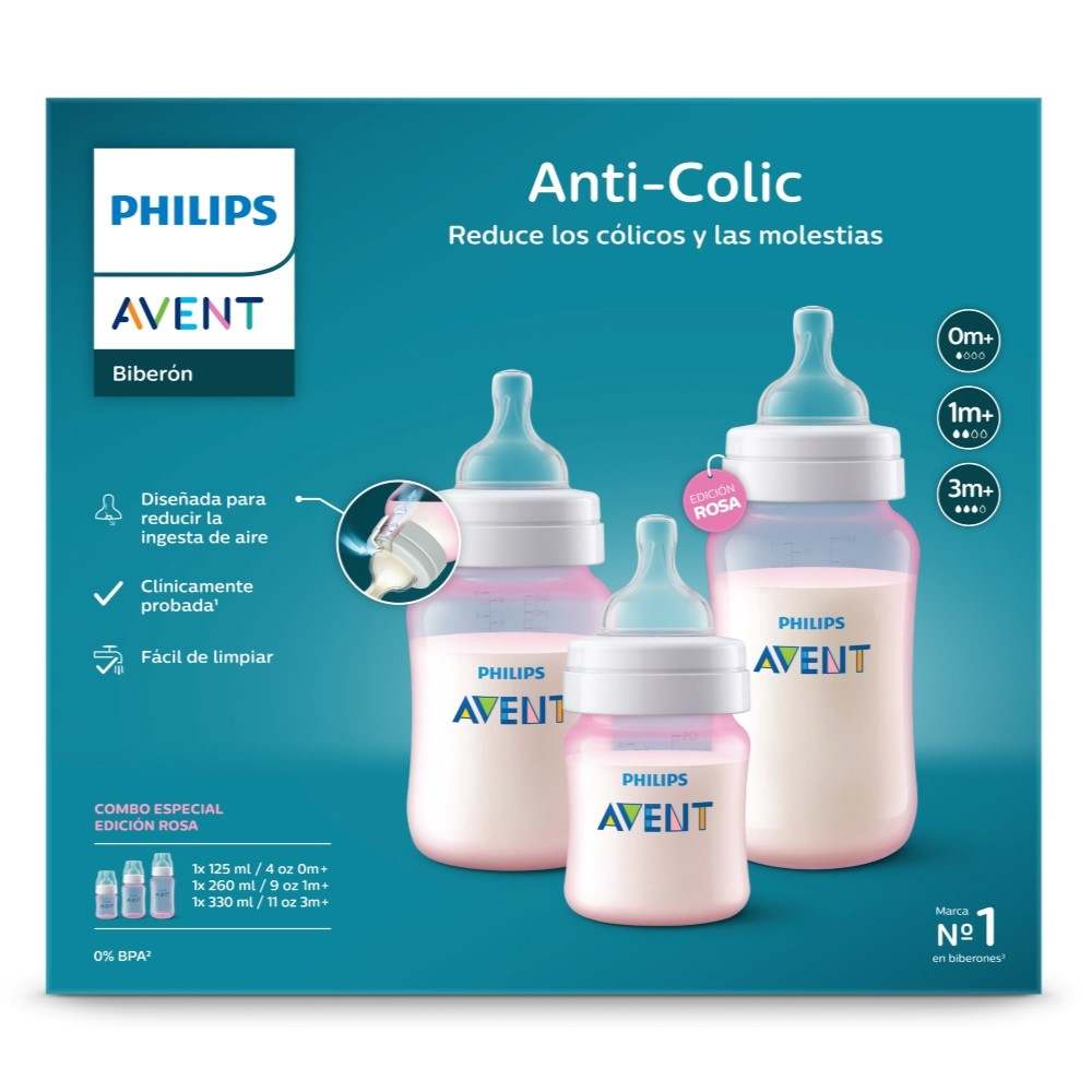Set 3 Mamaderas Anticólicos 125, 260 y 330 ml - Avent
