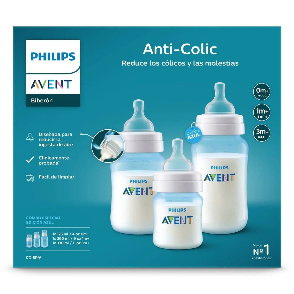 Set 3 Mamaderas Anticólicos 125, 260 y 330 ml - Avent