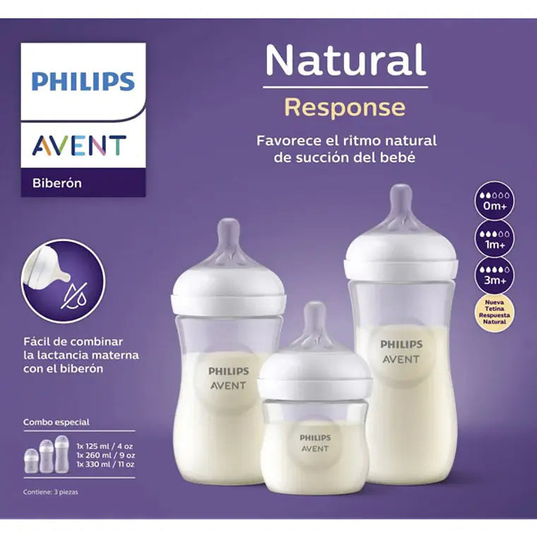 Set 3 Mamaderas Natural Response Transparente - Avent
