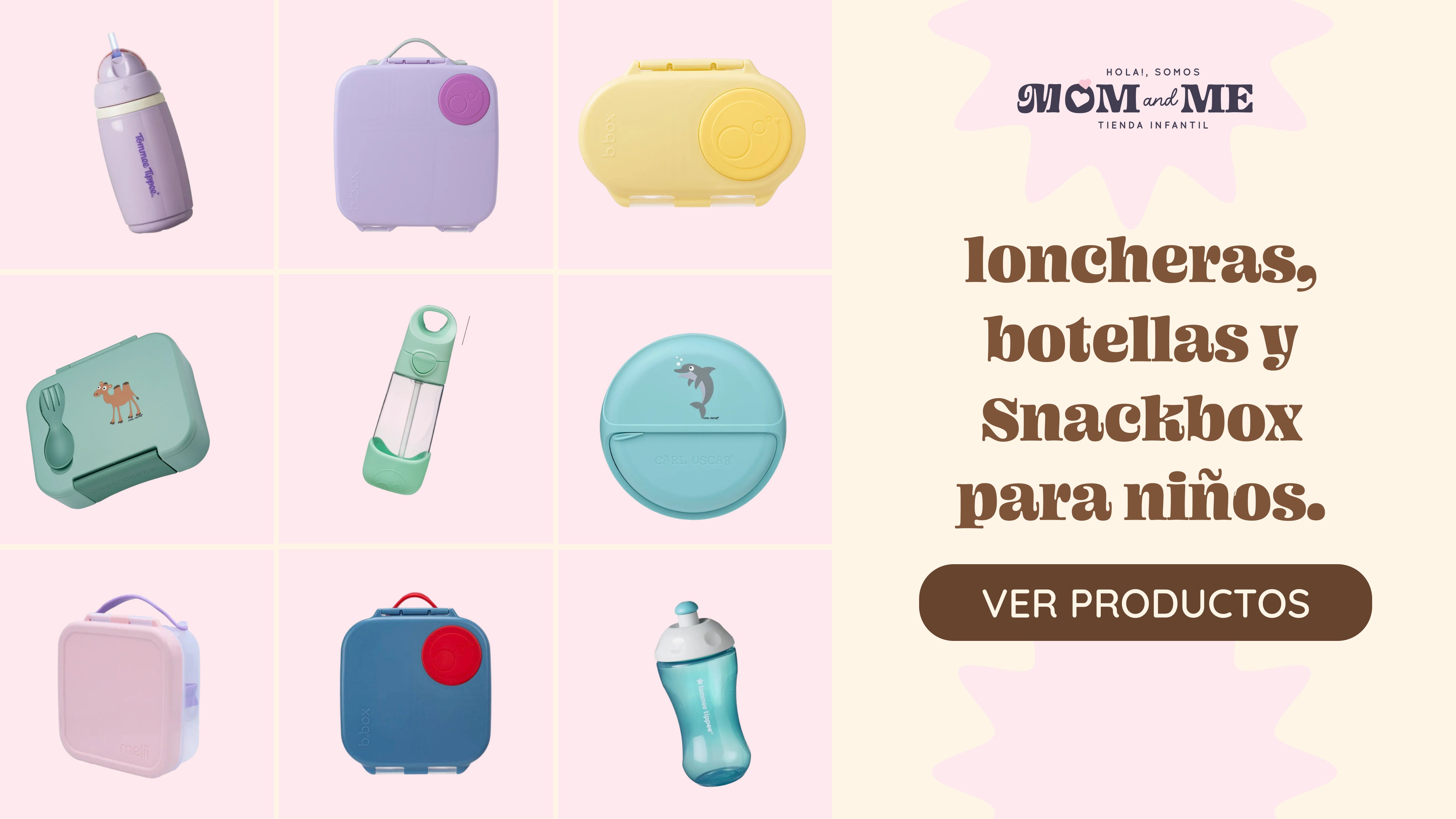 Botellas y loncheras infantiles para llevar al colegio y disfrutar las comidas fuera de casa.