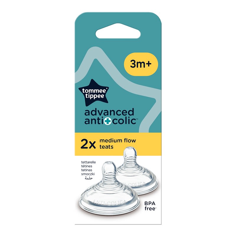 TETINA DE MAMADERA ADVANCE ANTICOLIC FLUJO MEDIO 3M+ - Tommee Tippee