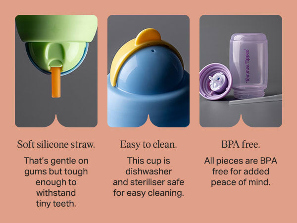 VASO CON BOMBILLA DE SILICONA 266ML ACTIVE STRAW 12 MESES+ - Tommee Tippee