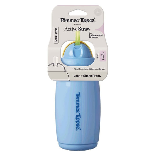 VASO CON BOMBILLA DE SILICONA 266ML ACTIVE STRAW 12 MESES+ - Tommee Tippee