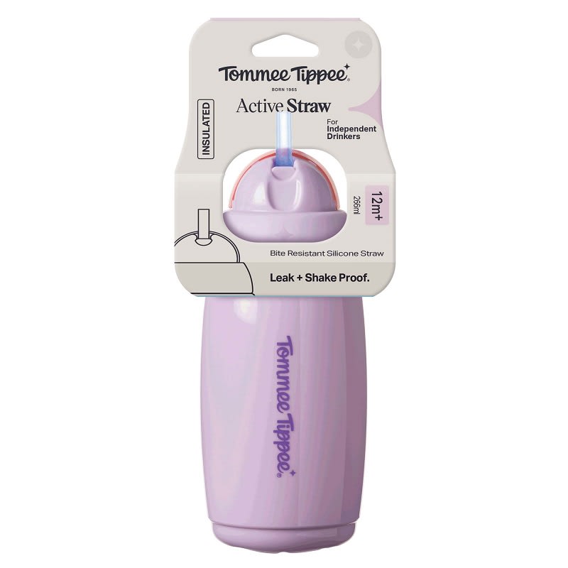 VASO CON BOMBILLA DE SILICONA 266ML ACTIVE STRAW 12 MESES+ - Tommee Tippee