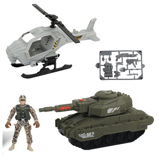 VEHICULO COMBATE HELICOPTERO GRIS Y TANQUE SPECIAL COMBAT
