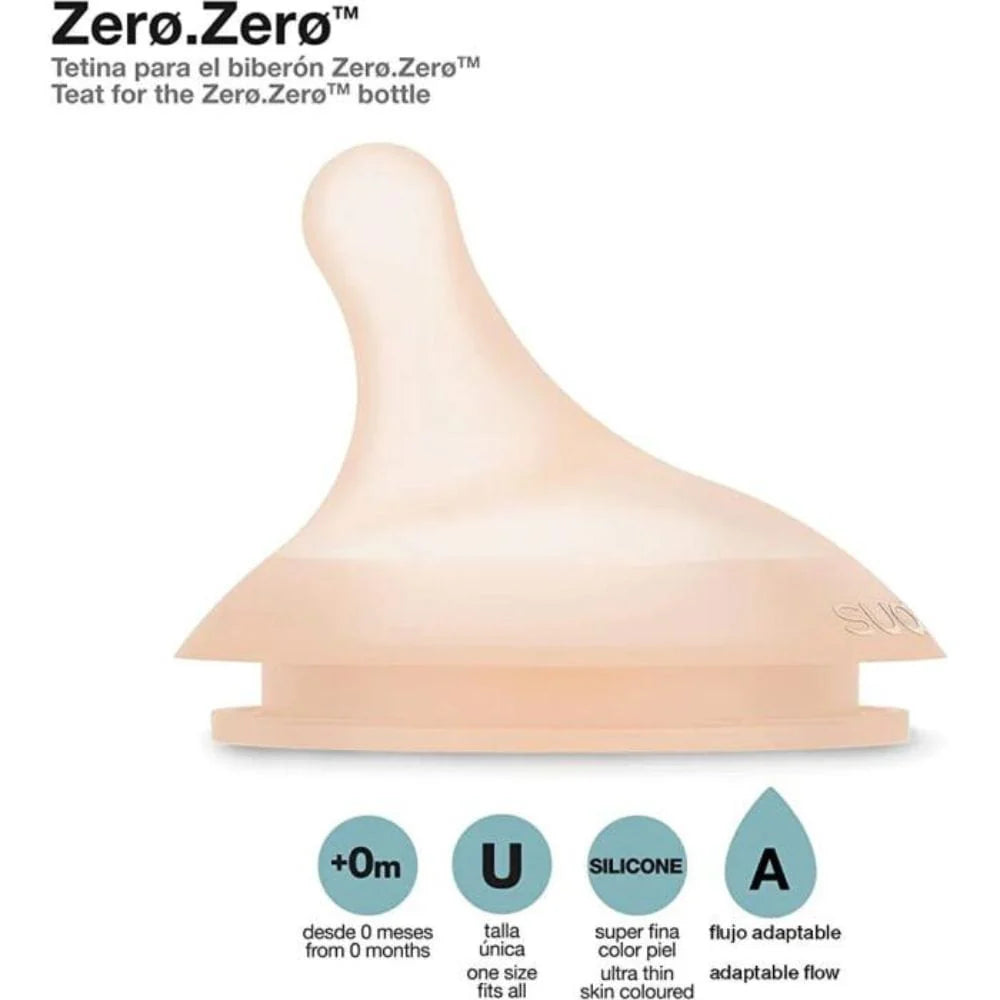 Pack de 2 Tetinas de silicona para mamadera Zero Zero anticólico Talla A y M - Suavinex