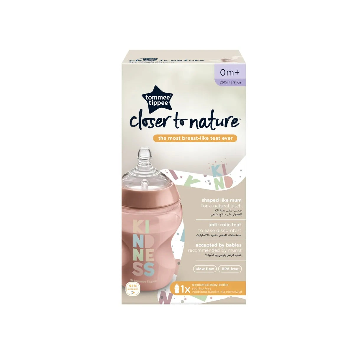 MAMADERA FLUJO LENTO 260ML CLOSER TO NATURE KINDNESS 0 MESES+ ROSADO - Tommee Tippee